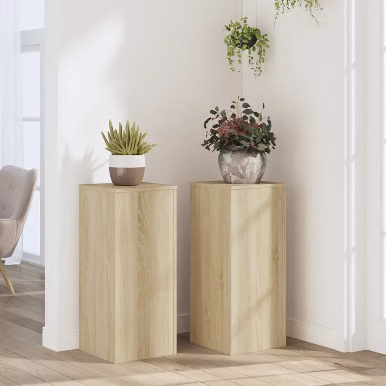 Set di 2 supporti per piante vidaXL in legno color rovere, L/P/H: 30 x 30 x 70 cm