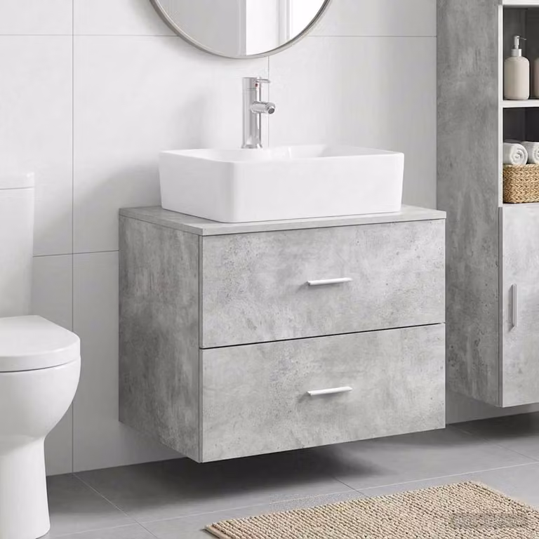 Set di mobili per il bagno moderno vidaXL in MDF Grigio con cassetti e ante, sospeso, L/P/H: 62,5 x 44,5 x 50,0 cm