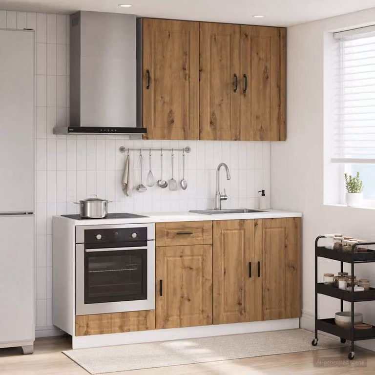 Set di unità cucina moderna vidaXL PORTO in legno ingegnerizzato color rovere, 5 pezzi
