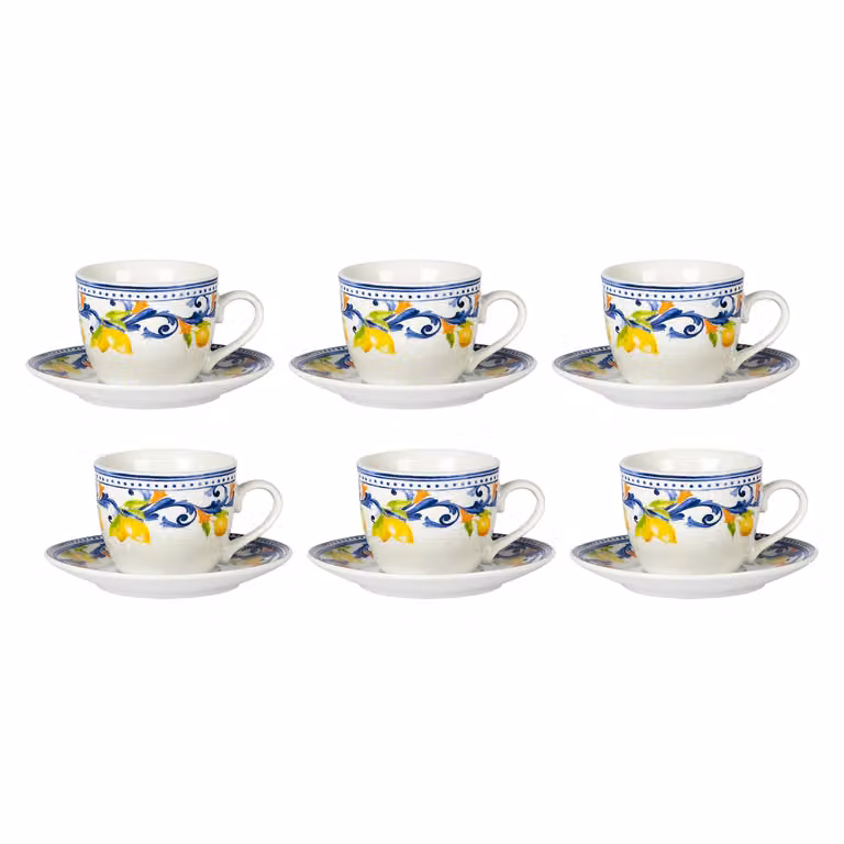 Servizio da Caffè Gusto Casa Lemònia in Porcellana Blu con Motivo Floreale, Set 12 Pezzi, 9 cl
