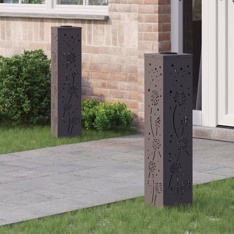 Set di 2 faretti LED solari vidaXL per sentieri e giardino, colore nero, con sensore crepuscolare, L/P/H: 18 x 18 x 80 cm