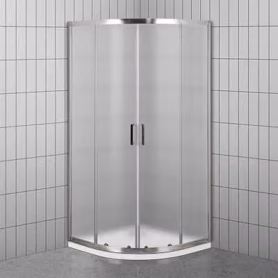 Box doccia semicircolare Geo con doppio sistema scorrevole, vetro temperato opaco e profili argento, L/P/H: 80 x 80 x 185 cm