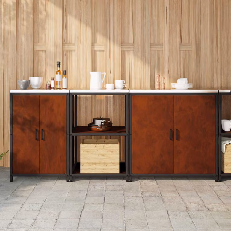 vidaXL Mobile Wall Unit per Cucina in Metallo Stile Industrial Marrone L: 92 cm, P: 50 cm, H: 90 cm