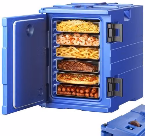 VEVOR Contenitore Riscaldato per Alimenti da 90L con Doppie Fibbie e Maniglie, Isolato per Catering e Ristorazione, Blu