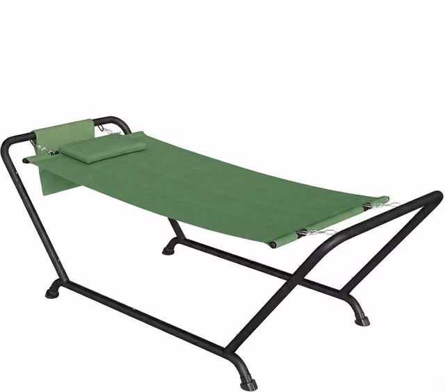 Amaca da Giardino con Supporto, Tasca Laterale e Poggiatesta Regolabile, in Metallo e Tessuto, L/P/H: 237 x 90 x 92 cm, Verde Scuro