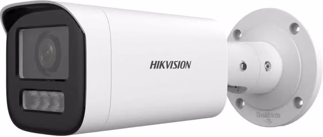 Telecamera di sorveglianza IP PoE Hikvision DS-2CD1643G2-LIZU Dual Light Varifocal Bullet da 4MP, Bianca