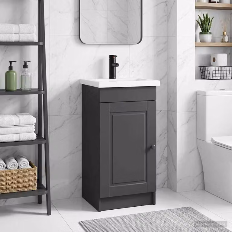 Mobile da bagno con lavabo vidaXL moderno in nero con ante a battente e ripiani interni L/P/H: 42 x 40 x 84,5 cm
