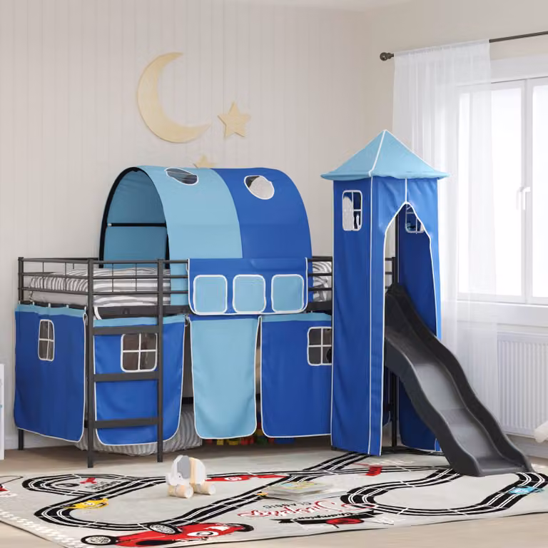 vidaXL Letto a castello per bambini in metallo Nero e Blu L/P/H: 200 x 80 x 205 cm