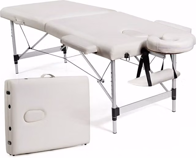 Lettino massaggi professionale pieghevole DESIGN IN in ecopelle bianca con struttura in metallo e poggiatesta rimovibile, L/P: 140 x 70 cm
