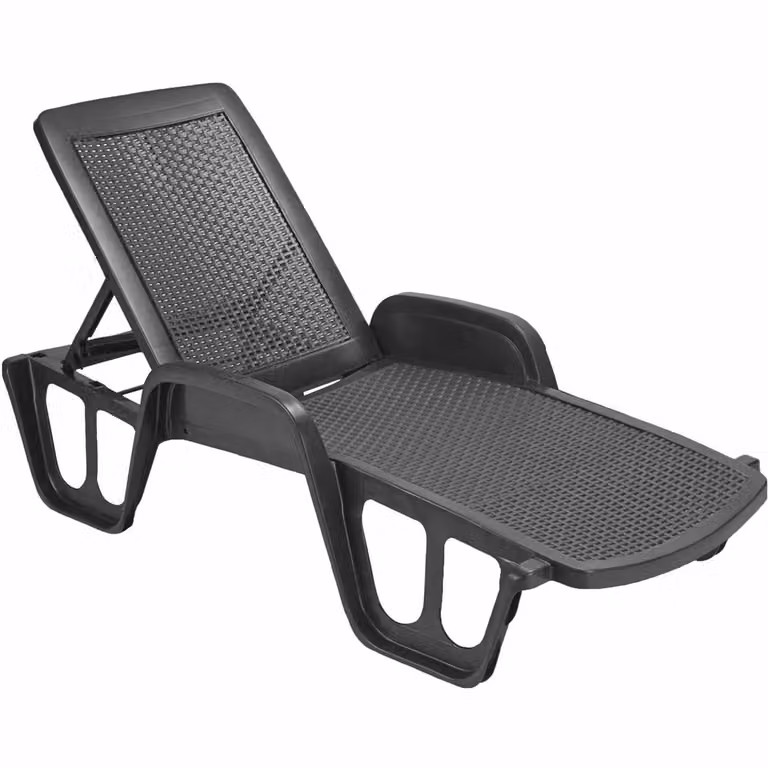 Lettino prendisole impilabile Progarden Pool in effetto rattan antracite con poggiatesta regolabile e seduta in textilene