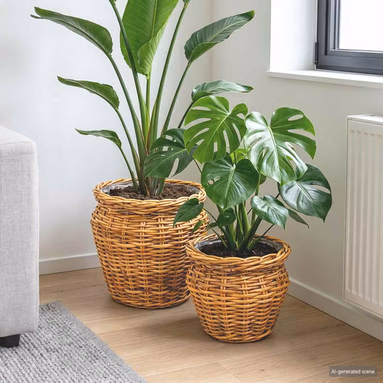 Set di 2 cesti per piante vidaXL GENDT in rattan Kubu marrone naturale, forma rotonda