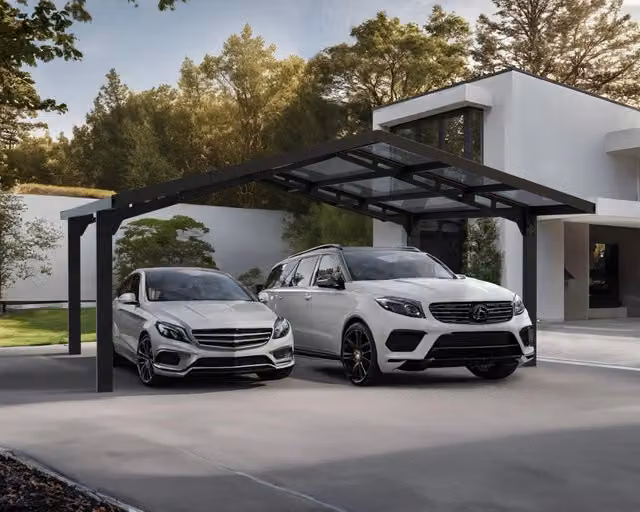 Carport Doppio Sydney CANOPIA in Alluminio e Policarbonato con Tetto a Capanna, Colore Nero e Grigio, 6 x 6 m