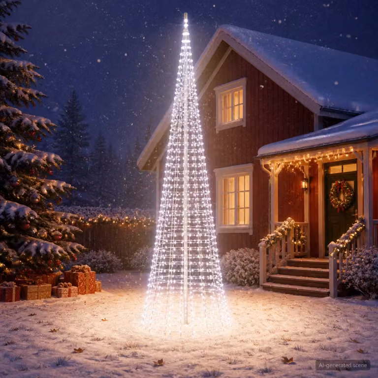 Luci LED per albero di Natale vidaXL con picchetti e asta per bandiera, luce bianca fredda, 500 cm