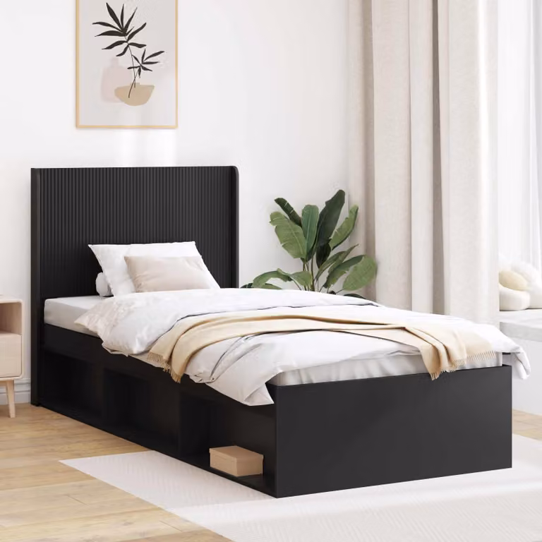 vidaXL Struttura letto moderna con contenitore e testata in legno nero L/P/H: 200 x 90 x 100 cm
