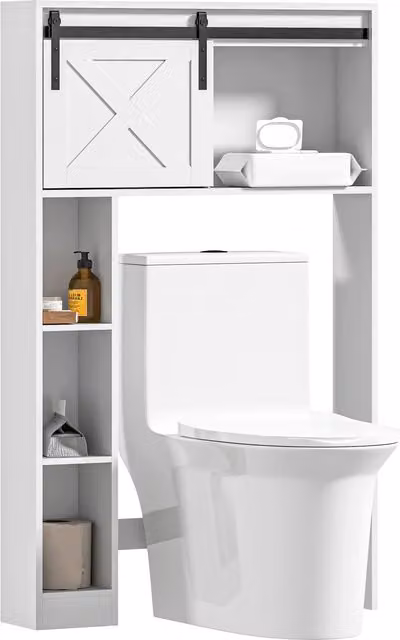 Mobile contenitore da bagno HOMCOM sopra il WC con ante scorrevoli e ripiani regolabili, bianco opaco
