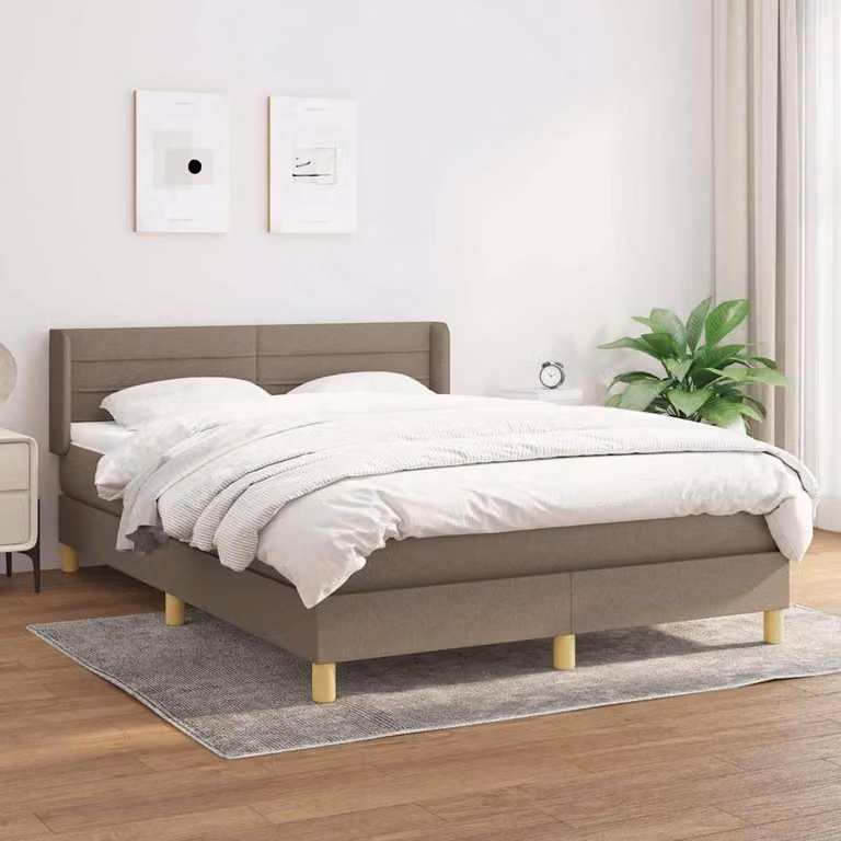 vidaXL Letto Ibrido con Giroletto a Molle e Materasso in Tessuto Beige e Bianco L/P/H: 140 x 200 x 88 cm