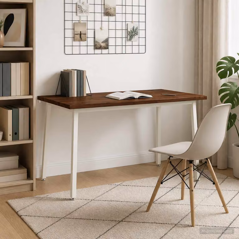 vidaXL Tavolo da pranzo moderno in legno di acacia con bordo vivo, L: 140 cm, P: 90 cm, H: 75 cm, Marrone e Bianco
