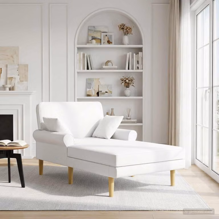 Chaise longue moderna vidaXL in tessuto bianco con cuscini inclusi e coperture rimovibili L/P/H: 174 x 106 x 86 cm