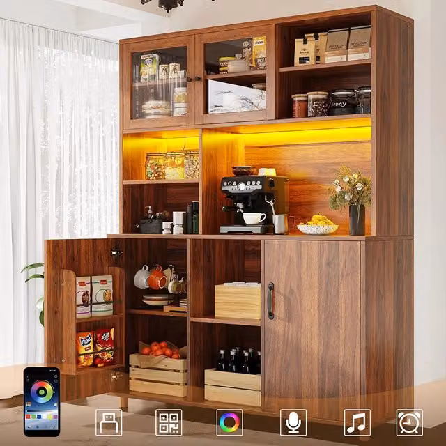 Credenza Alta Moderna Xylo Marrone con Porte Scorrevoli in Vetro e Illuminazione Integrata L/P/H: 120 x 40 x 185 cm