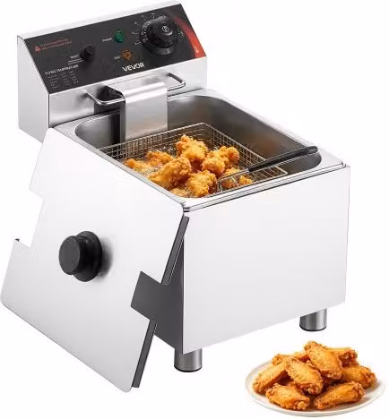 Friggitrice Elettrica da Banco Vevor in Acciaio Inox Color Argento, Capacità Olio 7,5 l, 2500W con Protezione contro Surriscaldamento