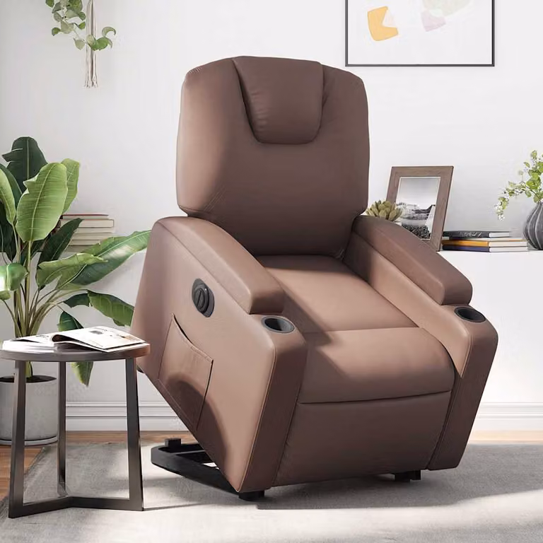 vidaXL Poltrona Alzapersona Reclinabile Marrone in Similpelle con Assistenza Elettrica