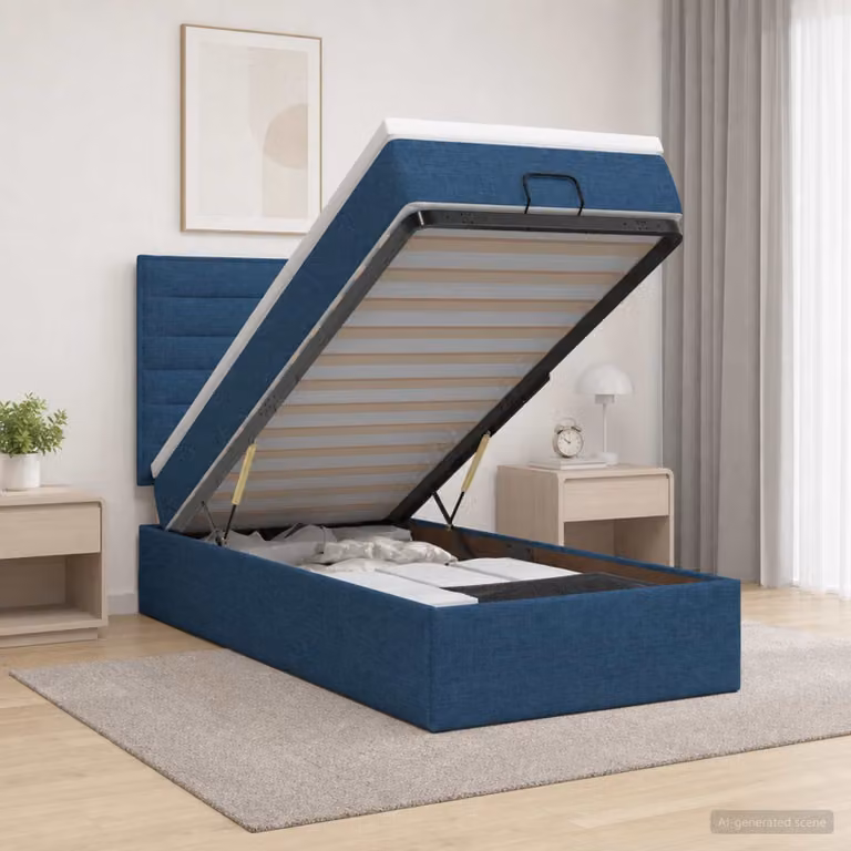 Letto ottomano con materasso vidaXL in tessuto blu L/P/H: 190 x 90 x 44 cm