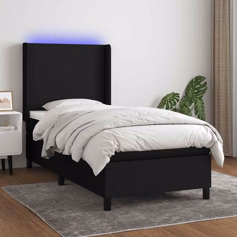 Letto a Molle vidaXL con Materasso, Illuminazione LED e Porte USB, Rivestimento in Tessuto, 90x190 cm