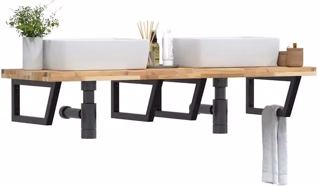 Ripiano a parete per lavabo vidaXL in legno di acacia e metallo nero e marrone