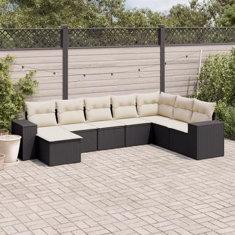 Set di divani da giardino vidaXL a forma di L in polyrattan nero con 8 pezzi e cuscini inclusi