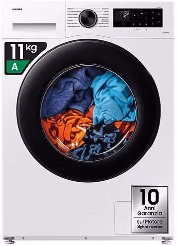 Lavatrice Samsung WW11DG5B25AEET a caricamento frontale, 11 kg, 1400 rpm, Classe A, Bianco, Profondità: 60 cm
