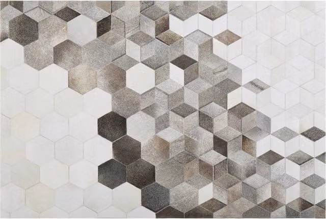 Tappeto in pelle di vacchetta BELIANI con motivo patchwork geometrico moderno, multicolore e grigio, L 140 cm x P 200 cm