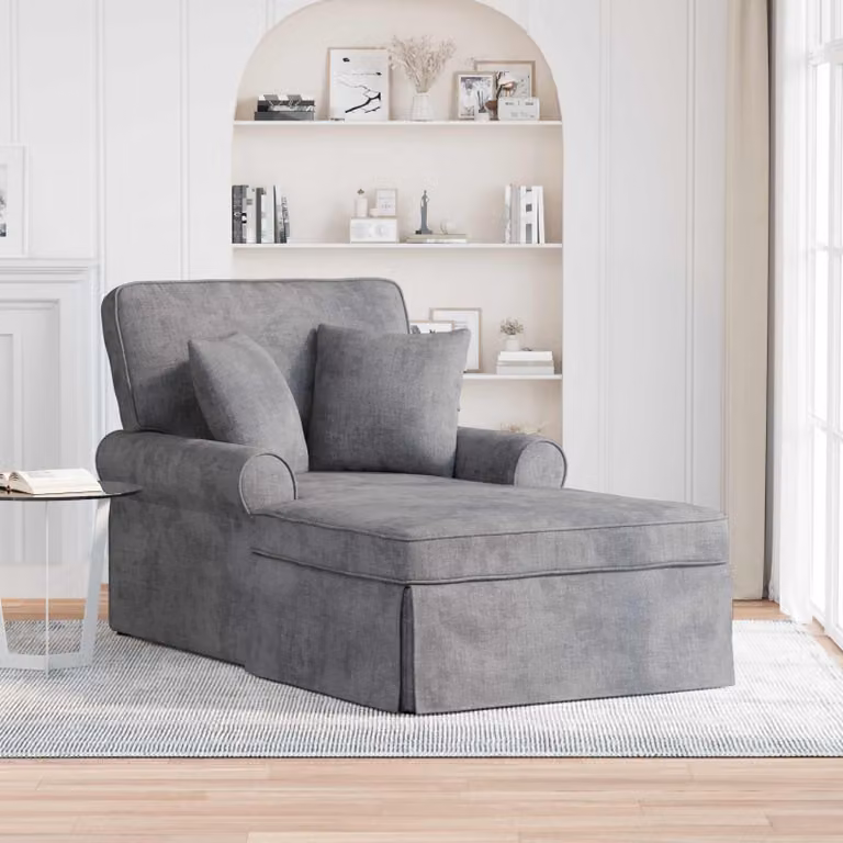 Chaise Longe moderna vidaXL ARES con gonna in tessuto Grigio Chiaro, L: 157 cm, P: 91 cm, H: 91 cm