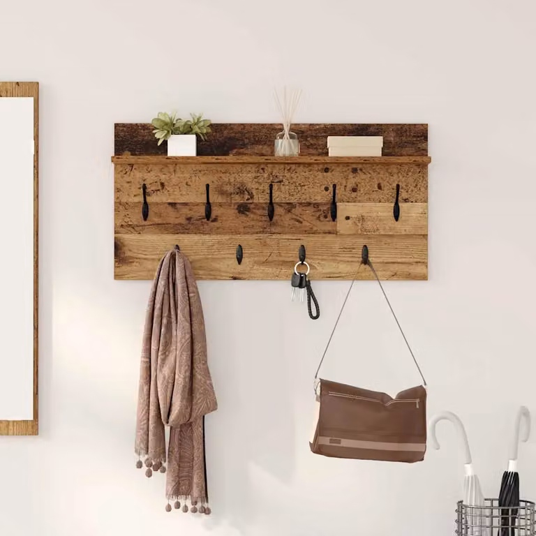 vidaXL Appendiabiti a muro in legno marrone stile minimalista L 80 x P 40 x H 12 cm