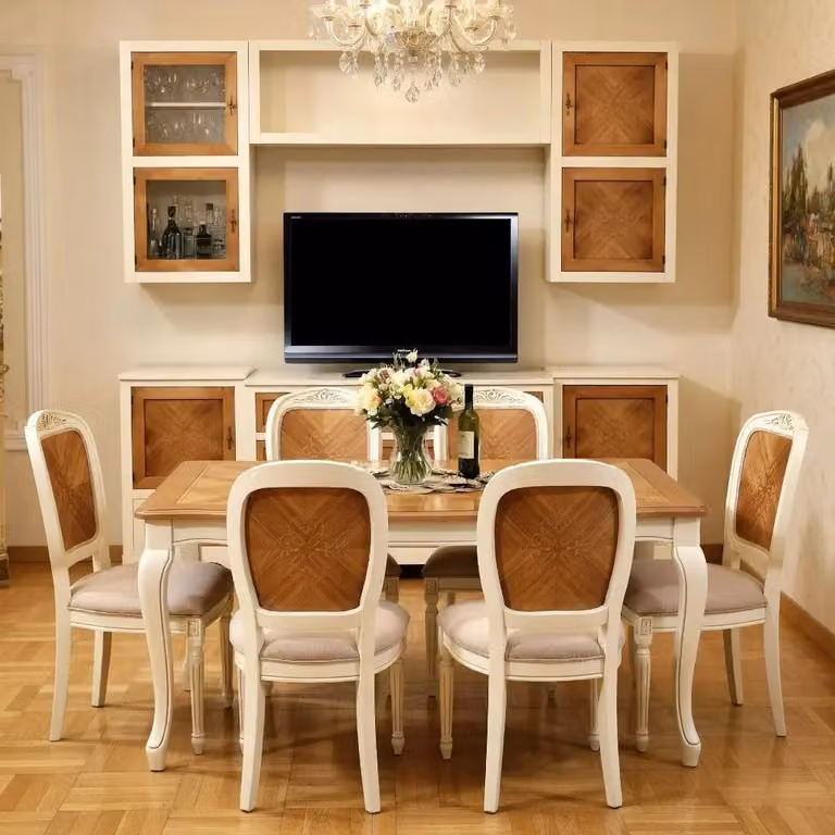 Parete attrezzata Mobili 2G in legno bianco e marrone con ante a battente e mensole aperte L: 260 cm, P: 65 cm