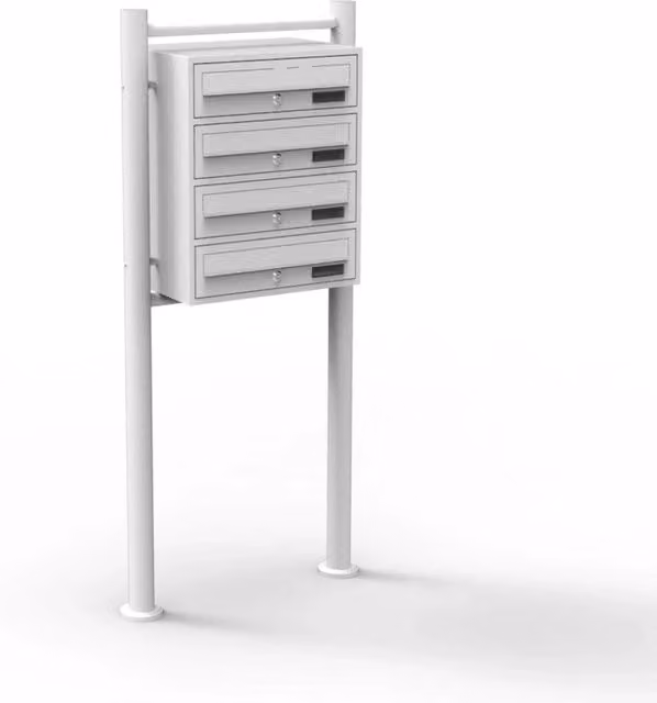 Blocco di 4 cassette postali autoportanti in acciaio zincato bianco con 4 ingressi L: 90 cm, P: 46,8 cm, H: 38,5 cm