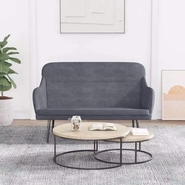 Panca-Sgabello Design Mania in Velluto Grigio con Struttura in Metallo L: 110 cm, P: 76 cm, H: 80 cm