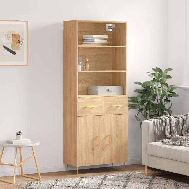 Credenza moderna vidaXL in legno multistrato color rovere sonoma, L: 69,5 cm, P: 34 cm, H: 180 cm