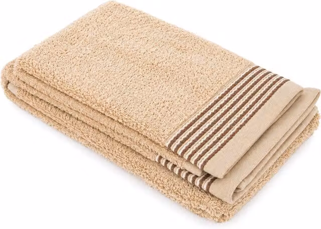 Set di asciugamani per viso e ospiti KASANOVA in cotone a spugna rigato beige