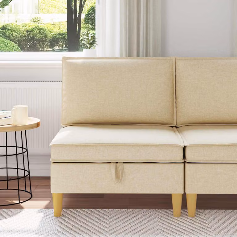 Divano con stoccaggio vidaXL in tessuto beige e marrone con struttura in legno e design minimalista per il tuo soggiorno
