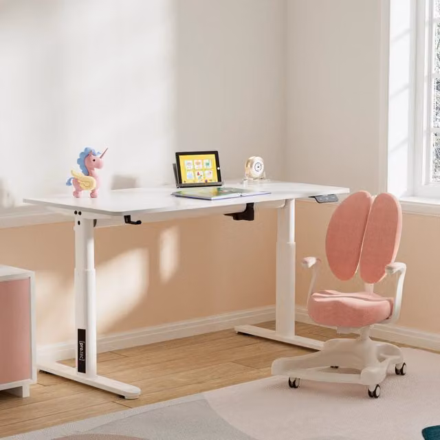 Scrivania Ringe pro.tec per cameretta, regolabile in altezza con sollevamento elettrico, Bianco, L: 120 cm, P: 60 cm