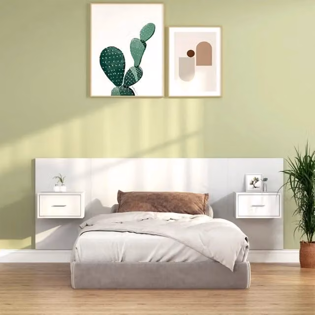 Testiera per Letto con Comodini Integrati MERCATOXL in Legno Multistrato Bianco L 120 cm x P 80 cm x H 80 cm