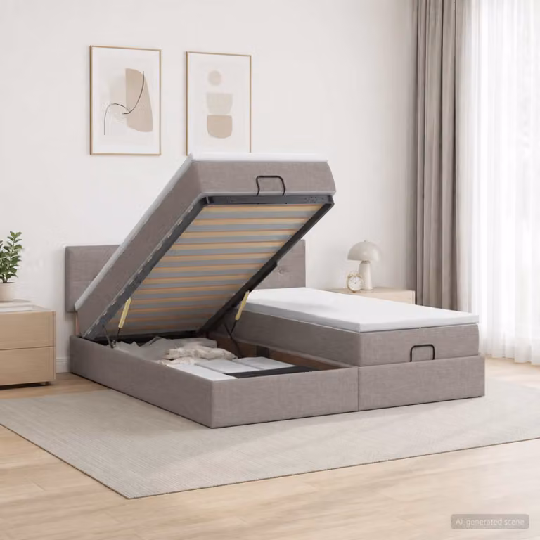 Letto ottomano con materasso e testiera vidaXL in tessuto beige e grigio L/P/H: 200 x 200 x 88 cm