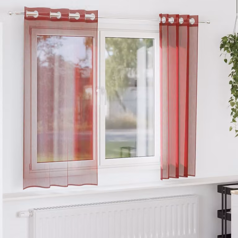 Set di 2 tende in voile semi-trasparenti vidaXL con occhielli, colore rosso, L: 140 cm