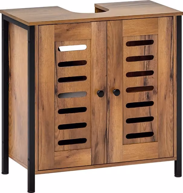 Mobile Sottolavabo HOMCOM con 2 Ante a Doghe e Chiusura Magnetica, Ripiano Regolabile, Marrone Rustico, L: 60 cm, P: 30 cm, H: 60 cm