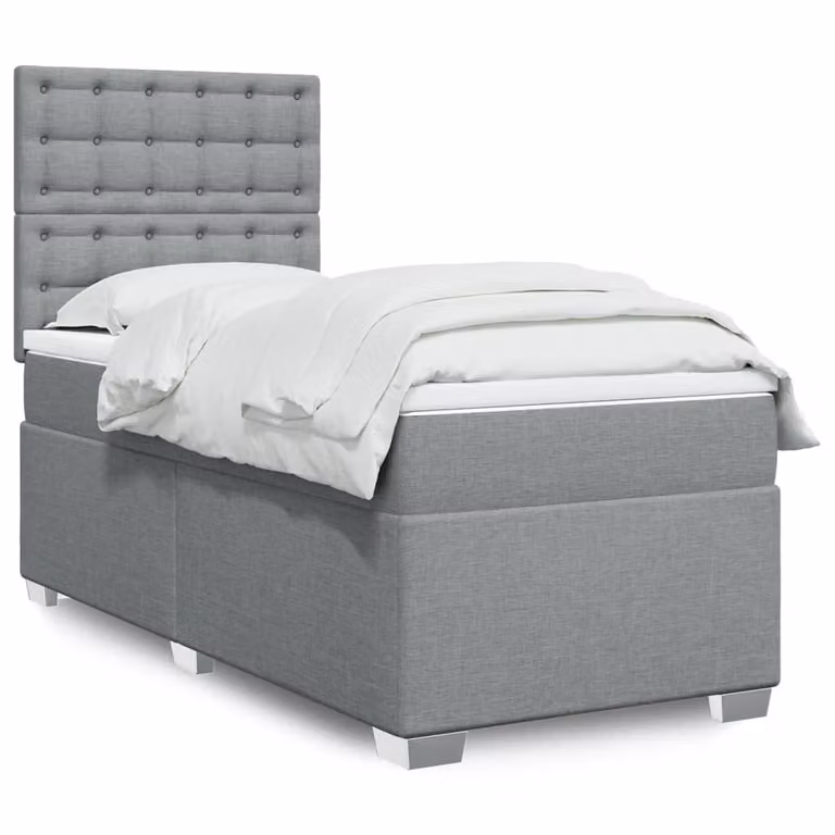 vidaXL Giroletto a Molle con Materasso Ibrido in Tessuto Grigio e Bianco L/P/H: 190 x 90 x 150,5 cm