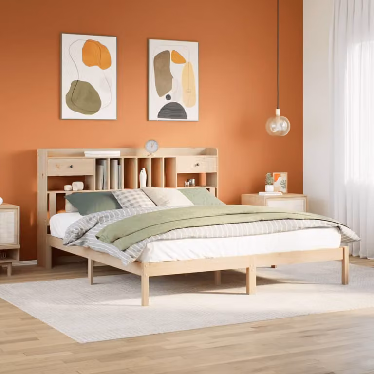 vidaXL Letto Libreria in Legno di Pino Naturale con Ripiani Laterali L/P/H: 180 x 200 x 228,5 cm