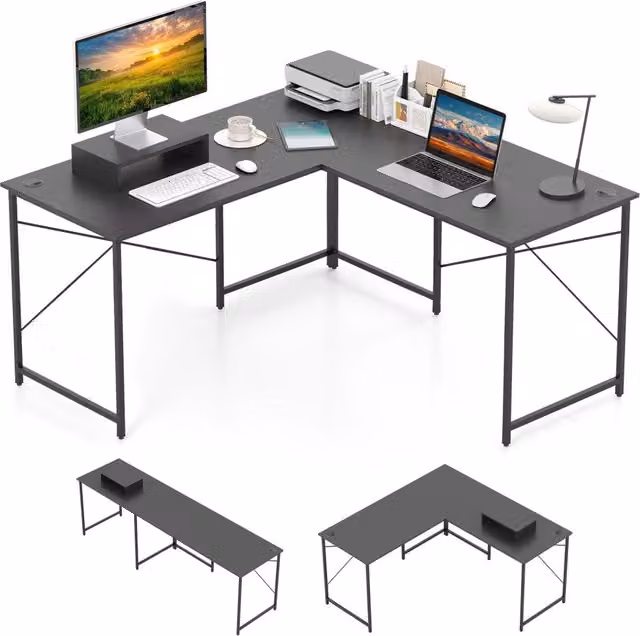 Scrivania angolare Design Mania grigia con struttura in metallo e piano in MDF laminato, L 240 cm x P 75 cm x H 75 cm