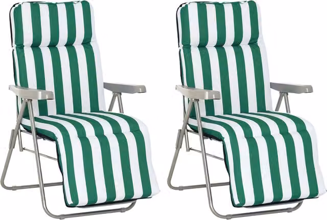 Sdraia da giardino Outsunny pieghevole con braccioli reclinabili e tessuto in textilene, bianco e verde