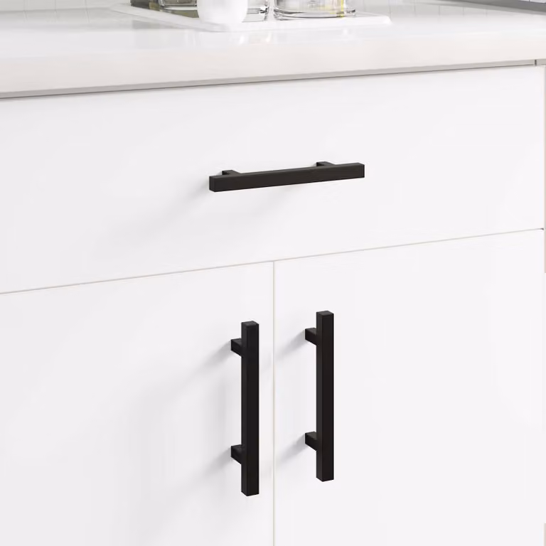 Set di 12 maniglie per armadio vidaXL in acciaio inossidabile nero opaco, L 150 mm x H 35,2 mm x P 12,3 mm