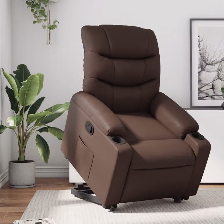 vidaXL Poltrona Alzapersona Reclinabile Marrone in Similpelle con Assistenza Elettrica per Senior